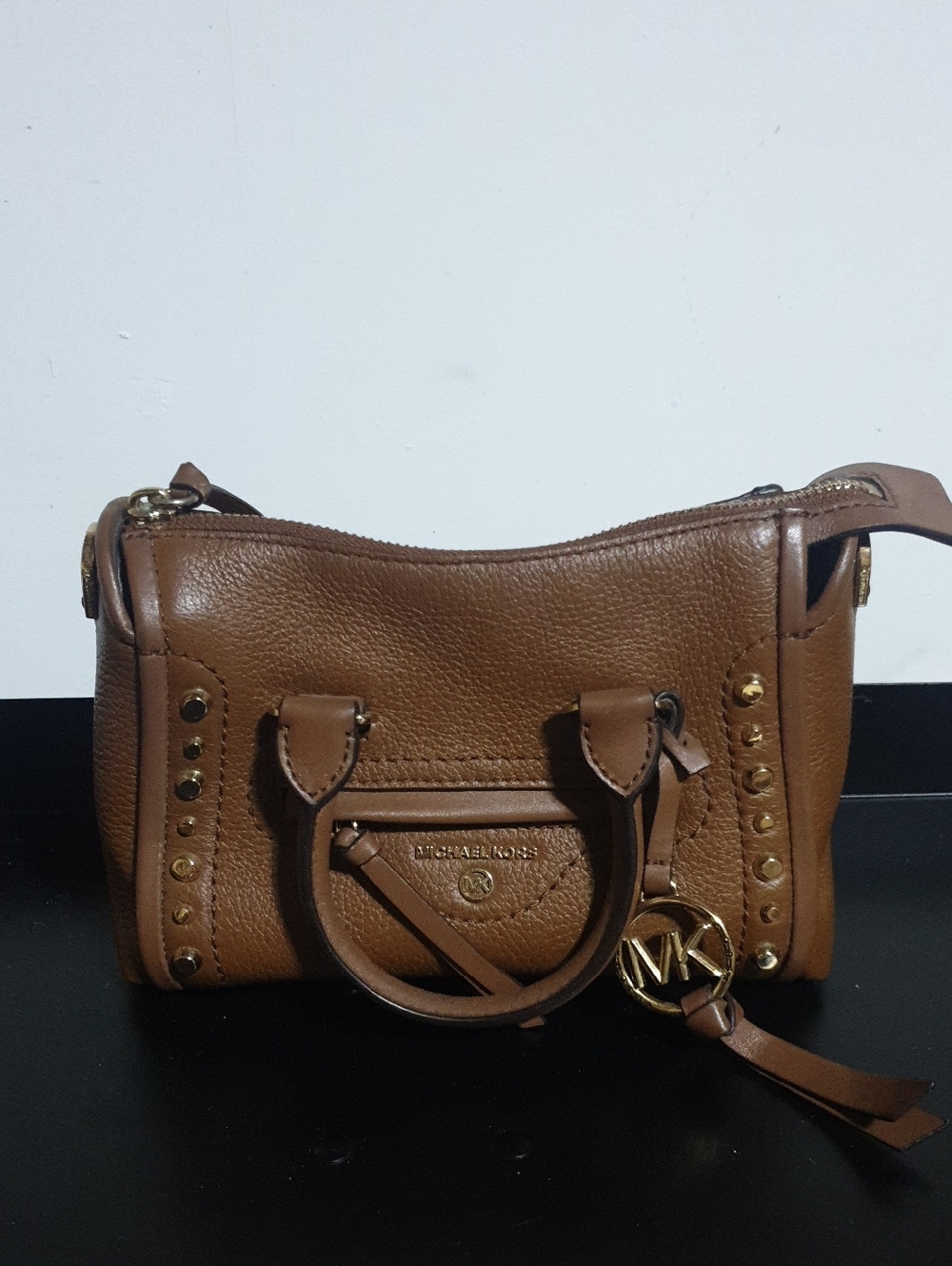 Michael Kors Tan Pebbled Leather Mini Satchel with Gold Hardware
